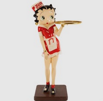 Lifesize hand painted plaster figure of Betty Boop holding a serving platter and wearing a &quot;Betty&apos;s Diner&quot; cap